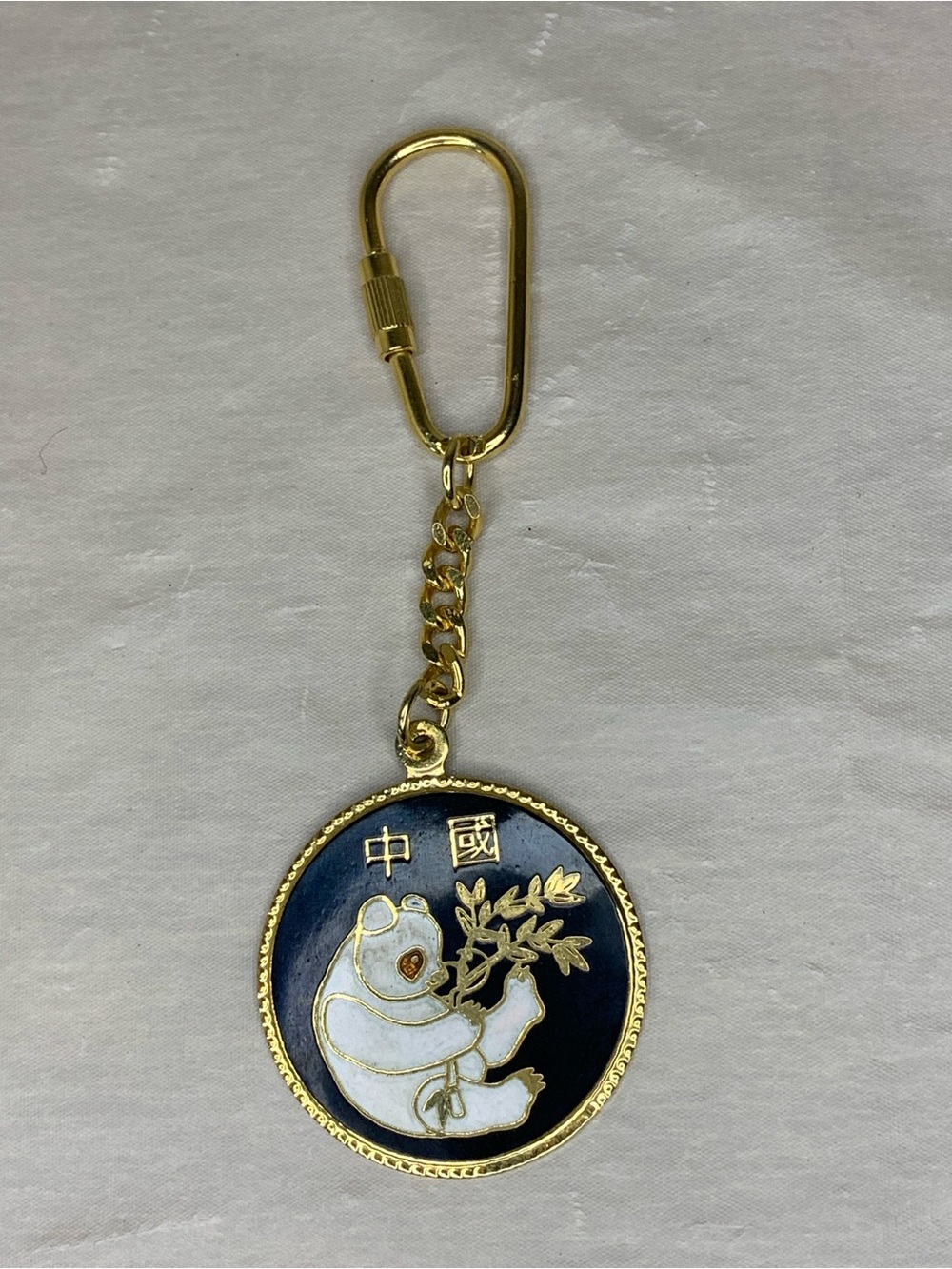 Gold-Tone Panda Enamel Keychain - Black and White